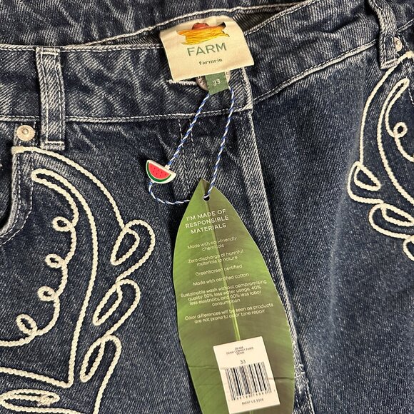 FARM Rio Denim Cornely Embroidered Cropped Pants Size 33 XL NWT - Picture 4 of 4